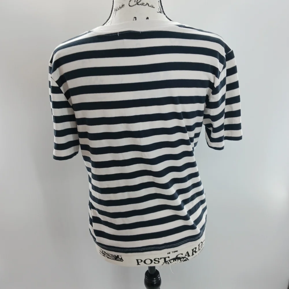 Forever 21 Womens S Navy White Striped Rose Patch Tee La Vie Est Belle - Picture 4 of 5